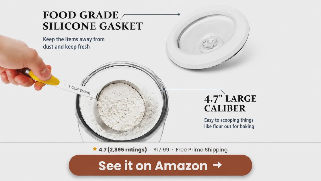 Folinstall wide-mouth glass canister featuring 4.7-inch opening for easy measuring cup scooping.webp