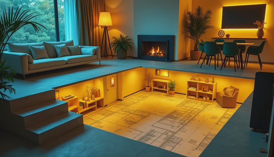 Visual context for sunken living room